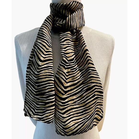 Animal Print Zebra Scarf Womens CDC Caren Desiree  Rectangular Oblong 9x64 - Picture 1 of 5